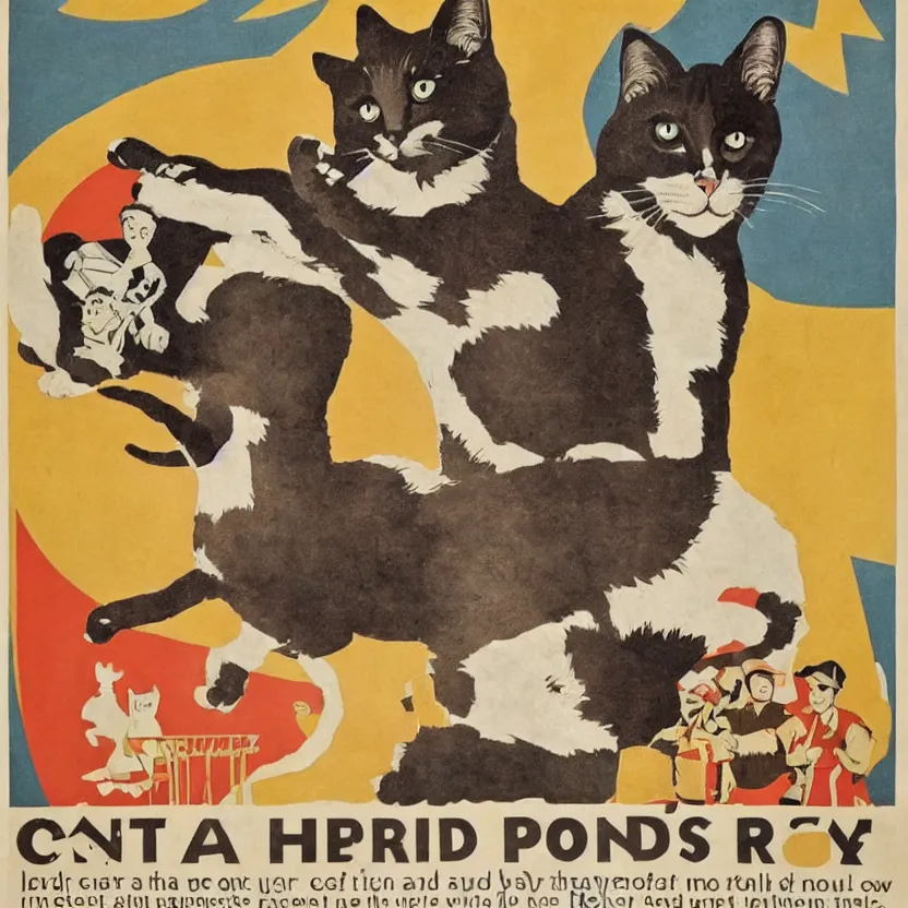 Prompt: propaganda poster with a cat as the centerpiece