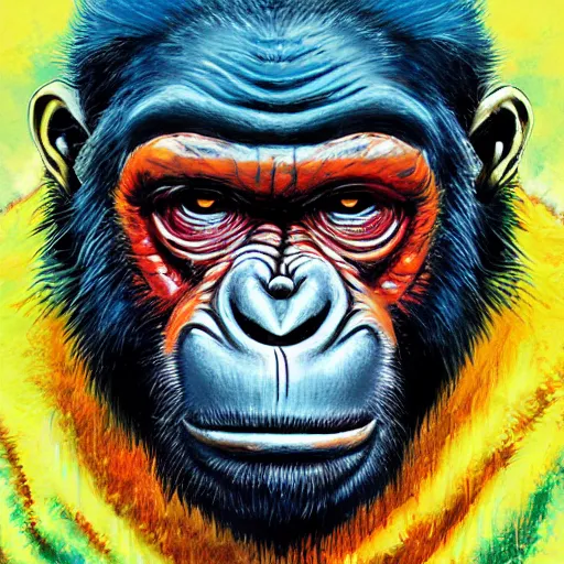 Image similar to an elderly ape monster in a retirement home, colorful, digital art, fantasy, magic, trending on artstation, ultra detailed, professional illustration by basil gogos