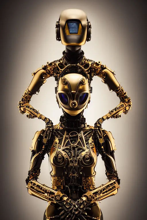 Image similar to beautifull cyberpunk woman model, wearing organic biomechanical armor, thin gold terdrils, luxury materials, symmetrical, cinematic, elegant, professional studio light, real dlsr photography, sharp focus, 4 k, ultra hd, sense of awe, high fashion