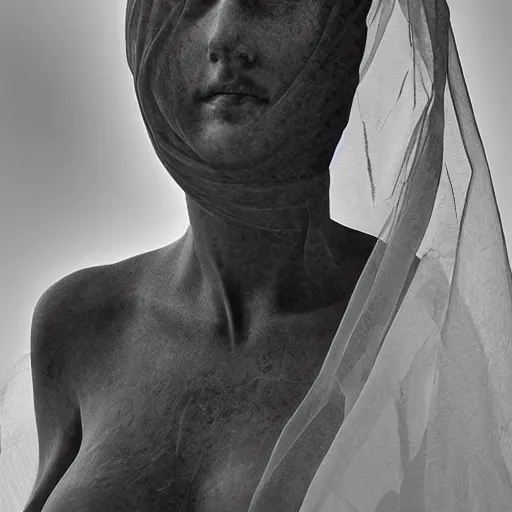 Image similar to The Veiled Woman, Statue by Giovanni Strazza, photograph, amazing detail, #wow