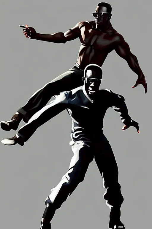 Image similar to full length portrait wesley snipes doing a side kick, digital painting, trending on artstation, concept art, sharp focus, illustration, art by aficionados and leonard and suli beli