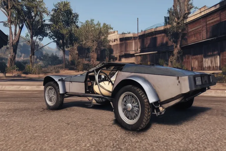 Image similar to photograph of a 1 9 2 2 delorean, by red dead redemption 2, by grand theft auto v