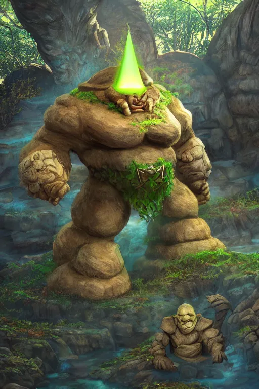 Prompt: zelda fantasy art giant golem troll wood rock, global illumination ray tracing hdr fanart arstation by sung choi and eric pfeiffer and gabriel garza and casper konefal