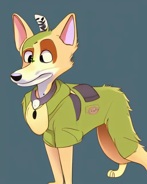 Image similar to digital painting full body of anthropomorphic furry female german shepherd dog, in style of zootopia, female fursona, furry, furaffinity, 4 k, deviantart, furry art, fursona art, wearing a green shirt, dog fursona, female, cute detailed feminine face,