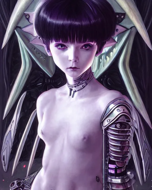 Image similar to portrait of beautiful cute young maiden goth cyborg girl with short white hairs in warhammer armor, art by ( ( ( kuvshinov ilya ) ) ) and wayne barlowe and gustav klimt and artgerm and wlop