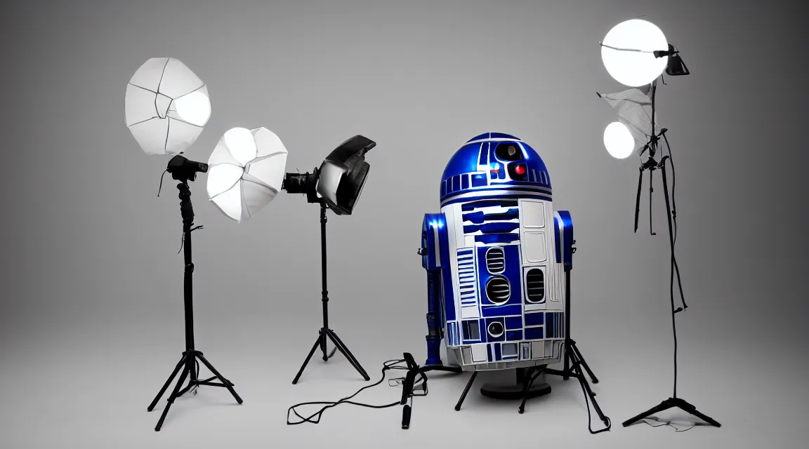 Prompt: a portrait r2d2, photo studio, studio lights