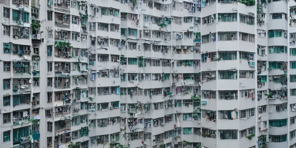 Image similar to hong kong apartment complex wall with ac units, laundry lines, balconies, photography