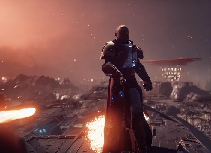 Image similar to Kevin Gates playing as Zavala in a Destiny 2 cutscene, 35mm photography, highly detailed, cinematic lighting, 4k