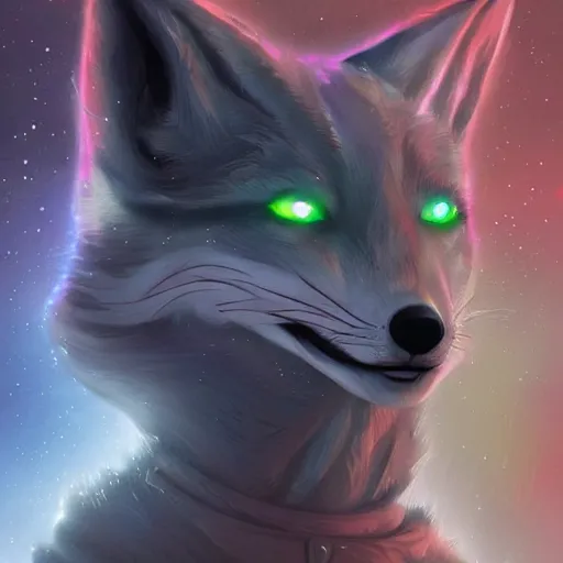 Image similar to a space fox, portrait, sci fi style, modern look, digital art, traveling through time and space, expressive lighting, aura, beautiful