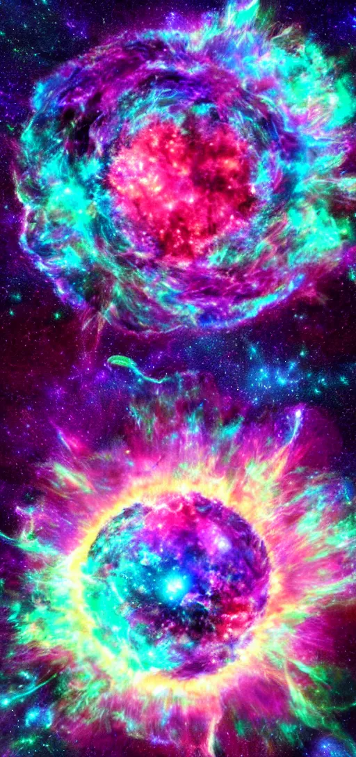 Prompt: a photo of the biggest supernova in the universe, digital art, vaporwave, super detailed