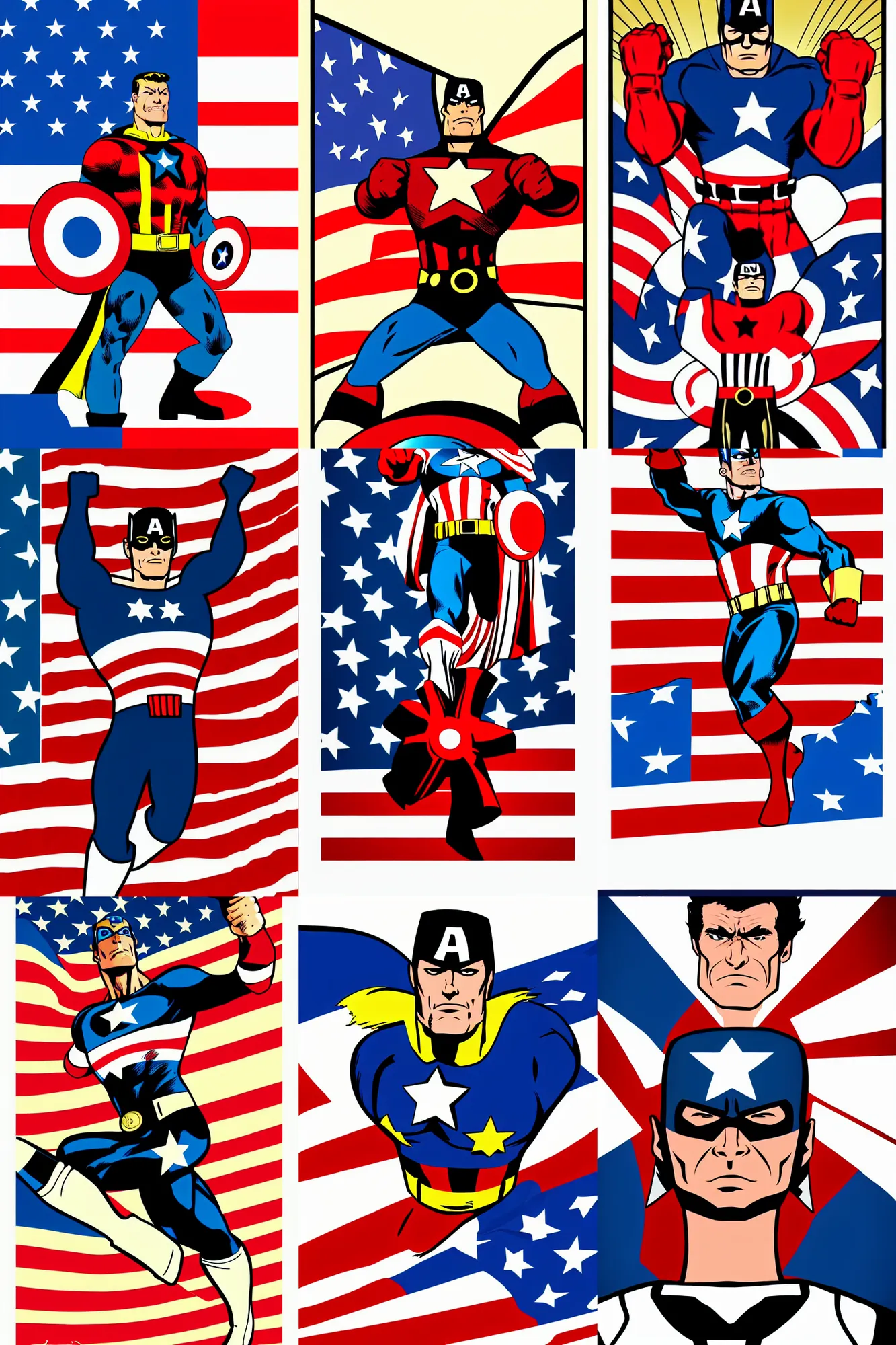 Prompt: captain south america, american comic style, high contrast, south american flags