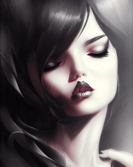 Image similar to black crimson ink smoke portrait of mew, artgerm, wlop, artstation