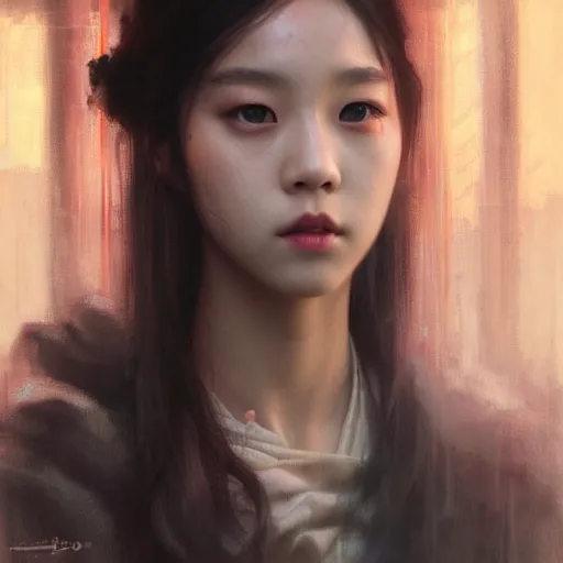 Image similar to jisoo of blackpink, hyperrealistic portrait, bladerunner street, art of elysium by jeremy mann and alphonse mucha, fantasy art, photo realistic, dynamic lighting, artstation, poster, volumetric lighting, very detailed face, 8 k, award winning