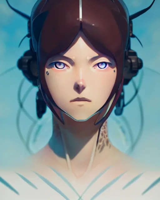 Image similar to girl cyborg, hibiki otsuki detailed perfect face, exquisite details, fire magic, mid view, design on a white background, by studio muti, greg rutkowski makoto shinkai takashi takeuchi studio ghibli