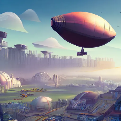 Prompt: blimps flying over a utopian city, digital art, trending on artstation