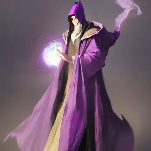 Image similar to female warlock long hood cloak purple, magic powers, powerful face, 8 k, trending on artstation by tooth wu and greg rutkowski
