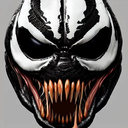 Image similar to Venom portrait by Marcus Whinney Artstation, highly detailed, photorealism, zbrush sculpt, substance painter, texturing XYZ, Subsurface scattering, cinematic lighting, high contrast, depth of field, futuristic art, golden ratio, rule of thirds, surrealism Unreal engine 5