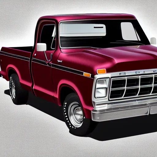 Prompt: Photorealistic 1979 black ford f100 flareside pickup truck