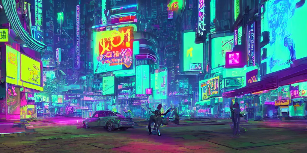 Prompt: cyberpunk donkey vaporware neon