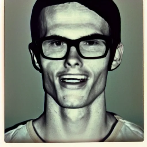 Prompt: Mugshot Portrait of iDubbbz taken in the 1970s, photo taken on a 1970s polaroid camera, grainy, real life, hyperrealistic, ultra realistic, realistic, highly detailed, epic, HD quality, 8k resolution, body and headshot, film still, front facing, front view, headshot and bodyshot, detailed face, very detailed face