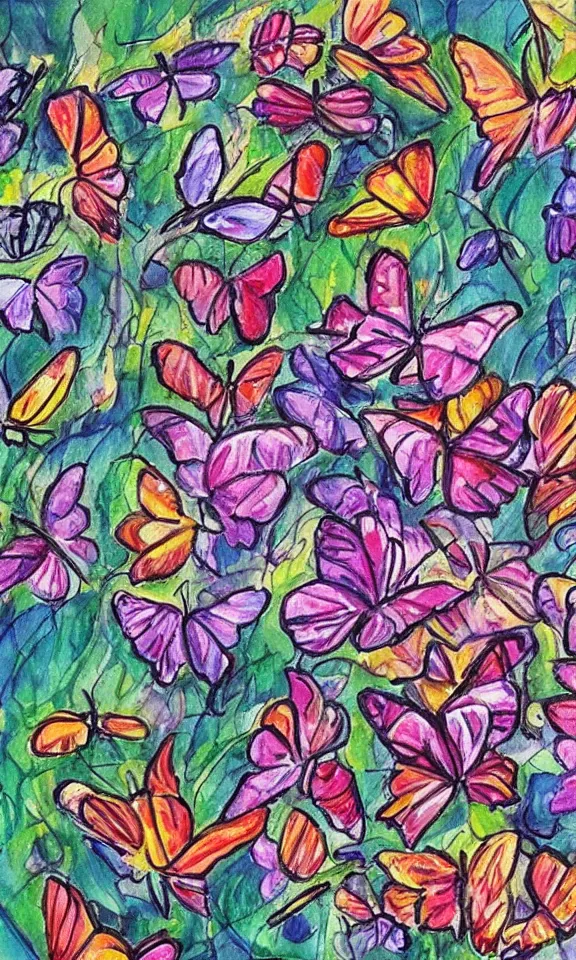 Prompt: a beautiful painting of butterflies in a forest in the style of Tomine