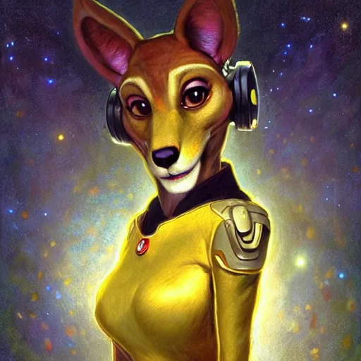 Prompt: a portrait of an female canine alien scales in starfleet uniform at night in a dark forest. zootopia fursona furaffinity furry art detailed face painting by gaston bussiere craig mullins jc leyendecker gustav klimt artgerm greg rutkowski furry