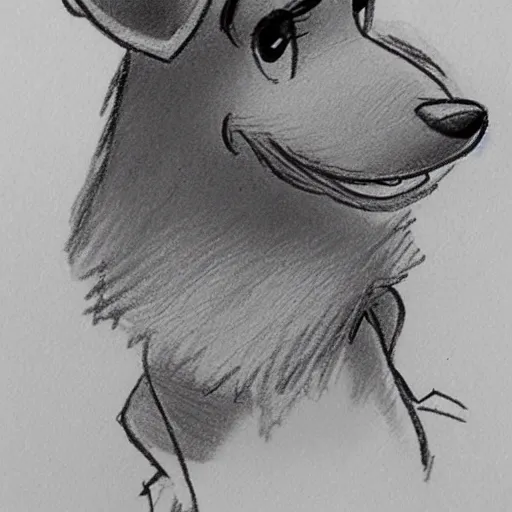 Image similar to milt kahl pencil sketch of happy mini schnauzer cartoon lady and the tramp style