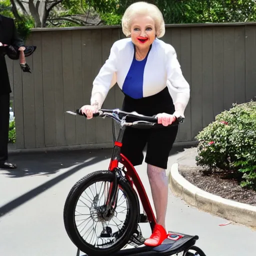 Image similar to betty white riding a unicycle