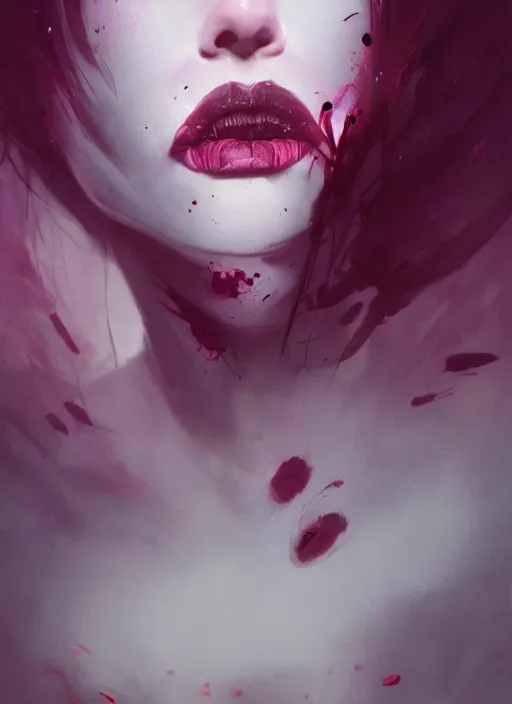 Prompt: profile of sinister girl with pouty aerochrome lips, fungal, unforgivable, cute bandaid on nose!!, expressive eyes, playful pose of a demon, greg rutkowski, charlie bowater, yuumei, stephen gammell, unreal 5, daz, hyperrealistic, octane render, rpg portrait, dynamic lighting, fantasy art, beautiful face