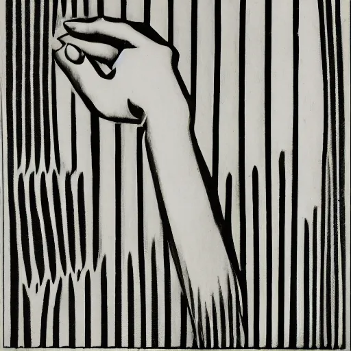 Prompt: a hand, white background, black and white, woodcut, beardsley, aubrey, crepax, guido, moholy - nagy, laszlo, bauhaus, walter gropius, josef albers, oskar schlemmer