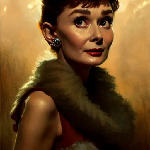 Image similar to audrey hepburn in a horror novel, various backgrounds, highly detailed, digital painting, artstation, matte, illustration, art by gaston bussiere, greg rutkowski, j. c. leyendecker