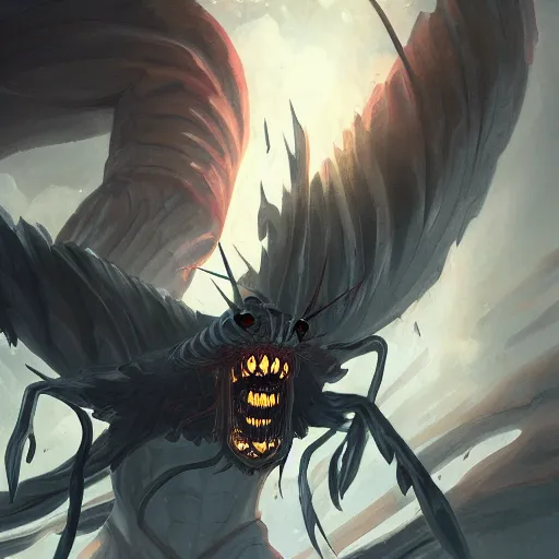 Prompt: a gigantic shadowy bug demon cyclops, medieval background, highly detailed, digital painting, artstation, matte, by makoto shinkai, animation style, studio ghibli, anime key visual