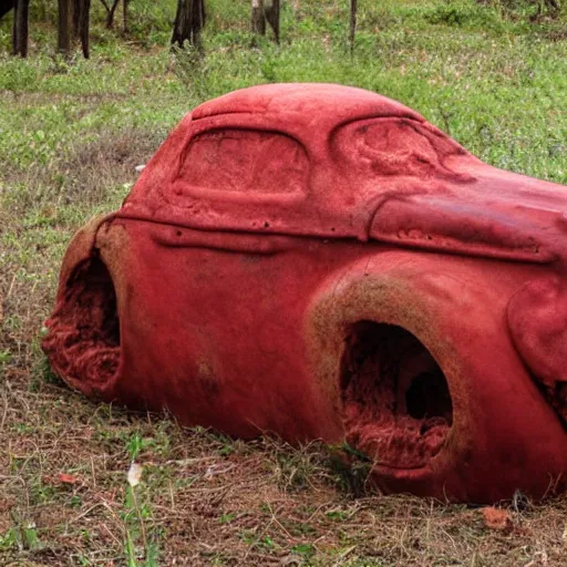 Prompt: car made of red flesh