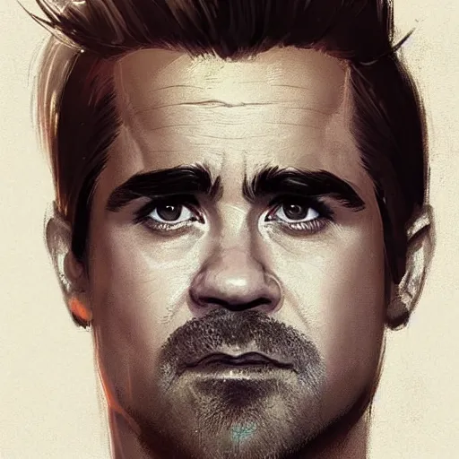 Image similar to “Portrait of Colin Farrell by Greg Rutkowski, young, attractive, highly detailed portrait, scifi, digital painting, artstation, concept art, smooth, sharp foccus ilustration, Artstation HQ”