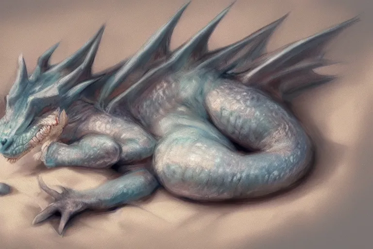 Image similar to sleeping baby dragon, pastel, concept art, trending on artstation, artstation HQ, HD, 4k