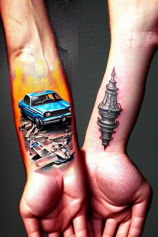 tattoo of lada car in mans hand realistic modern  Stable Diffusion   OpenArt