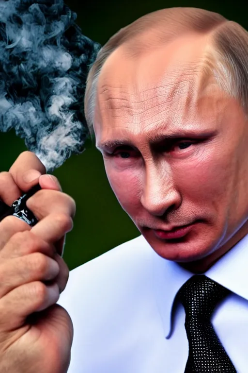 Prompt: detailed photography of vladimir putin smoking a big joint 4 k