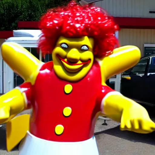 Prompt: ronald mcdonald dancing in a chicken battery.