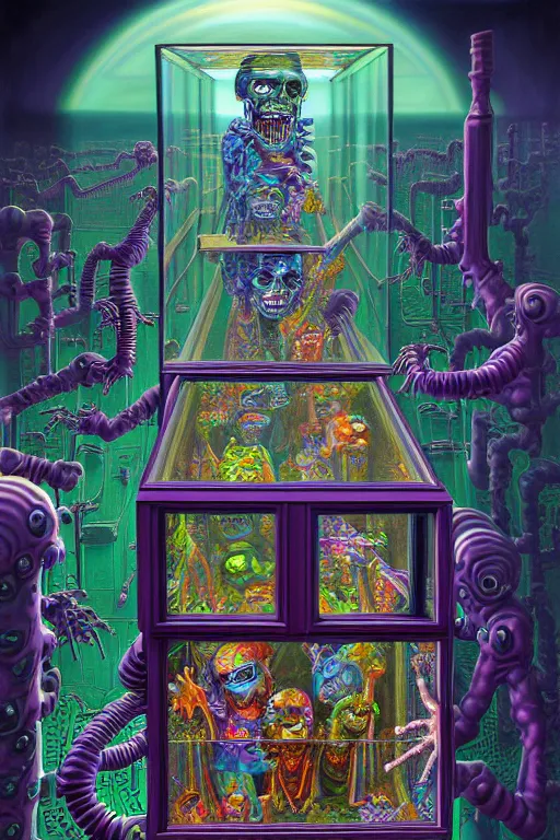 Prompt: a photorealistic painting of the transparent glass isometric zombie nightmare machine by johfra bosschart, lisa frank, dark fantasy art, high detail, trending on artstation