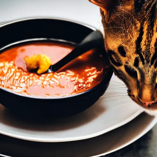 a cat eating soup with a spoon, professional Stable Diffusion