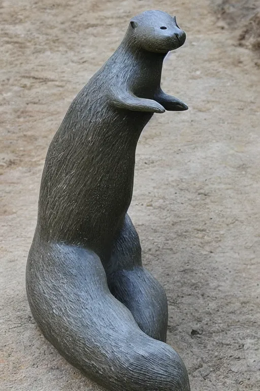 Prompt: a stone sculpture of a long otter, animal - shaped statue, stone sculpture, otter, photograph