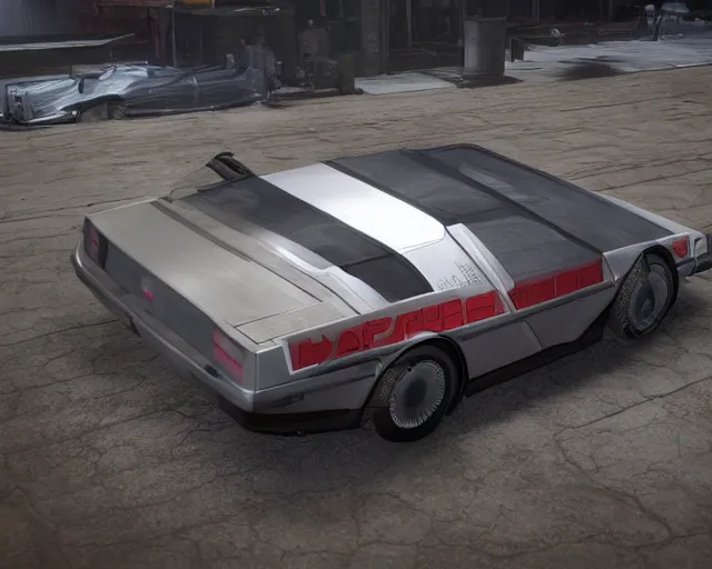 Image similar to updated sleek concept for a delorean, cinematic, photoreal, by red dead redemption 2