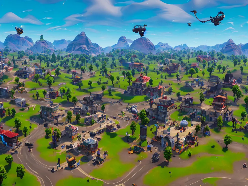 Image similar to fortnite tilted towers, 4k detailed, unreal engine, very very well detailed image, 8k