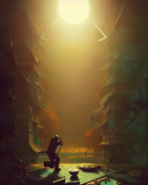 Image similar to highly detailed chainsaw man, stephen bliss, unreal engine, greg rutkowski, loish, rhads, beeple, makoto shinkai and lois van baarle, ilya kuvshinov, rossdraws, tom bagshaw, alphonse mucha, global illumination, god rays, detailed and intricate environment