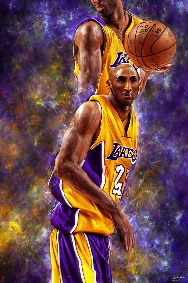 Image similar to centered detailed portrait of kobe bryant, by anne stokes. trending on artstation : 2, 4 k hd wallpaper. premium prints available.