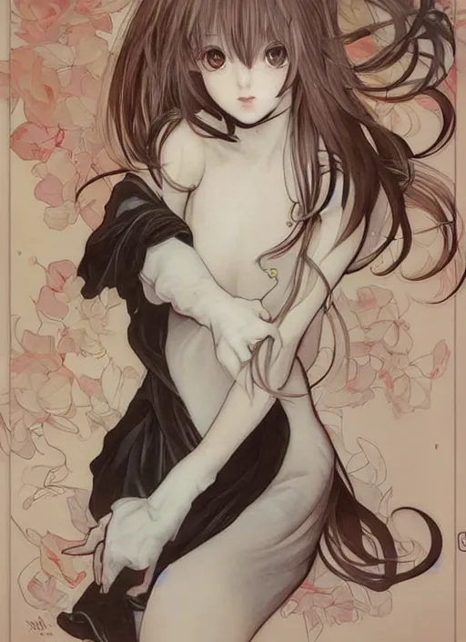 Prompt: the cutest lil puppy you ever did see takeshi obata, art by artgerm and and alphonse mucha, art by loish, wlop