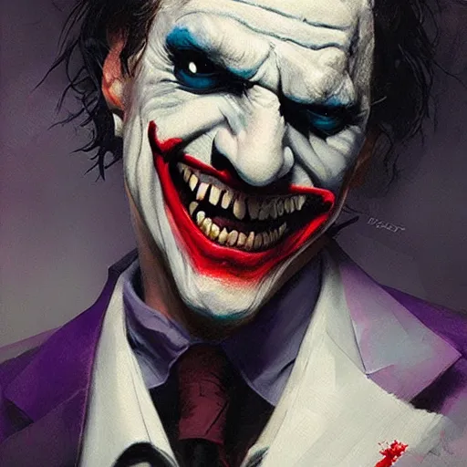 Image similar to joker, crazy face, facepalm, paint by greg rutkowski