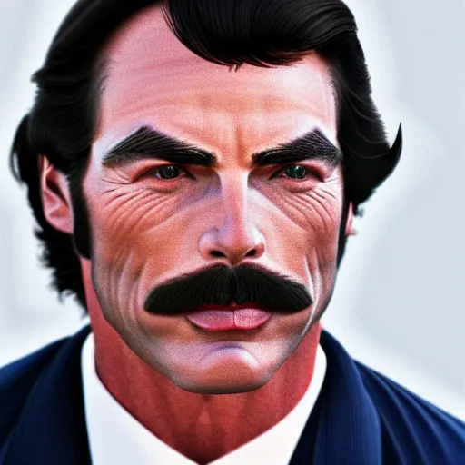 Image similar to The Lovechild of a 1970s Tom Selleck and 1970s Christopher Reeve, real life, hyperrealistic, ultra realistic, realistic, highly detailed, epic, HD quality, 8k resolution, body and headshot, front facing, front view, headshot and bodyshot, detailed face, very detailed face, full body and head, TF2 Style, Team Fortress 2 Style, TF2 Character, Team Fortress 2 Character