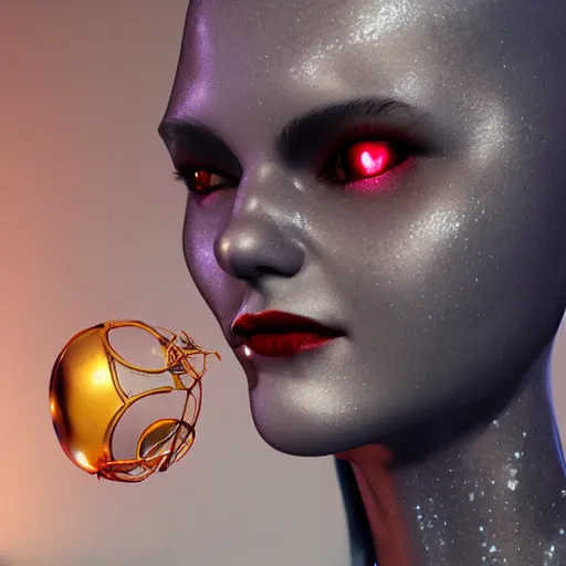 Prompt: kiss of the sweet flirty gynoid, octane, cgi, highly detailed, photorealistic,