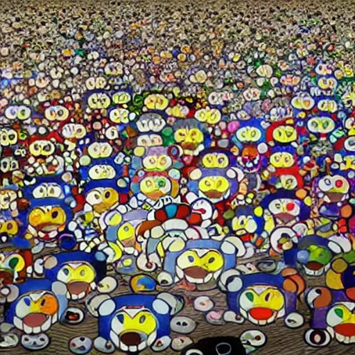 Prompt: an unnerving art piece by takashi murakami, creepy, unsettling